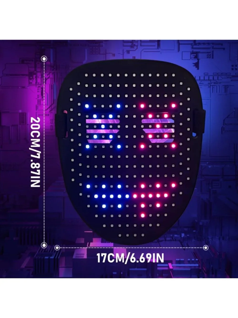 LED Light-Up Face Mask for Kids & Adults | Cool Halloween & Cosplay Gift, USB-C